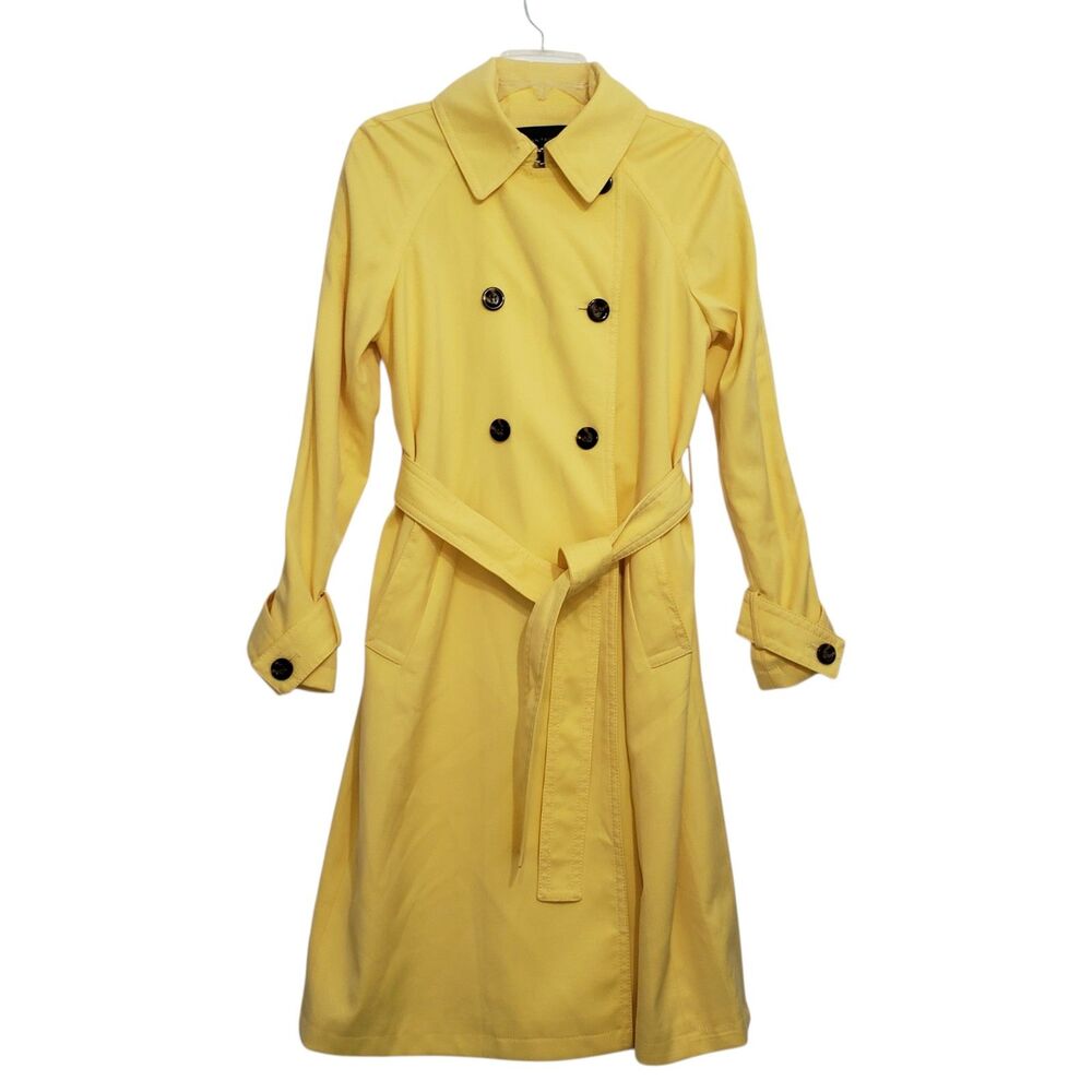 Ann Taylor Double Breasted Back Pleated Yellow Midi Trench Coat, Size Small